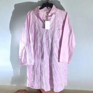 NWT Julia Amory Womens Swizzle Shirt Dress Cotton Embroidered lilac/pink, Large
